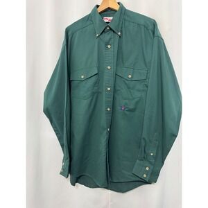 Vintage Tony Lama Mens Large Green Cotton Western Button Down Shirt Star Logo